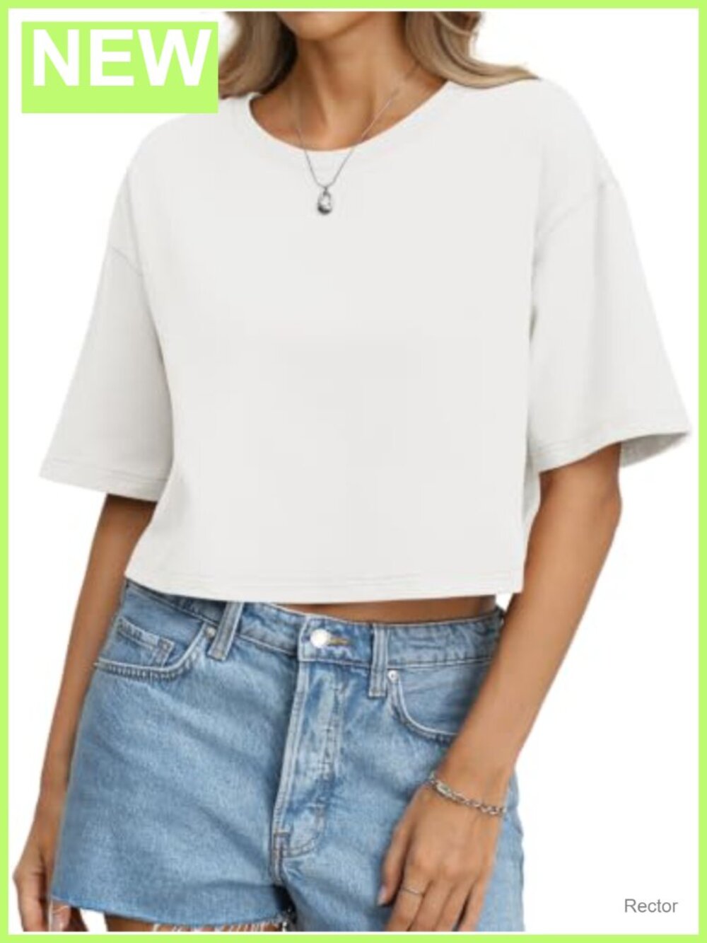 Womens Cotton Crop Top Half Sleeve Loose Fit Boxy Tee Ribbed Crewneck Casual